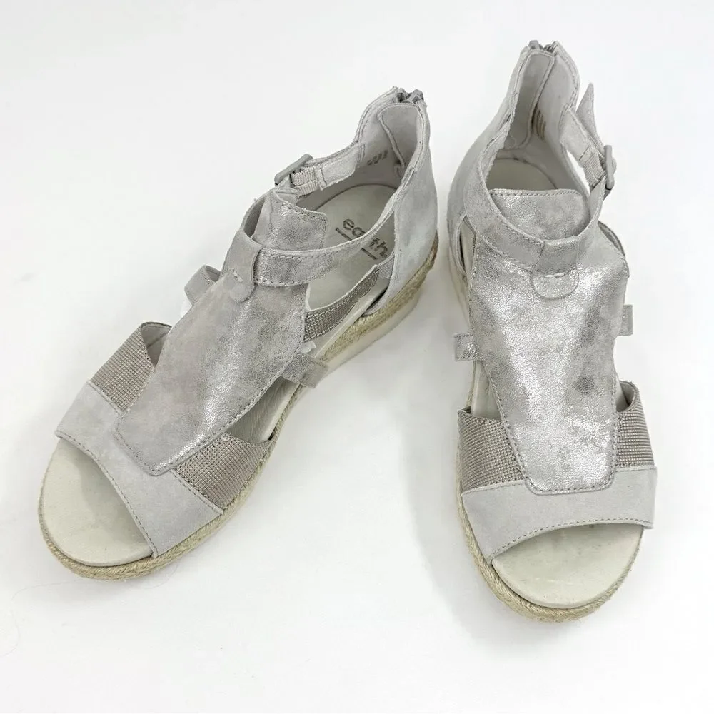 Earth MODENA JASMINE Grey Silver Sparkle Espadrille Wedge Gladiator Sandals